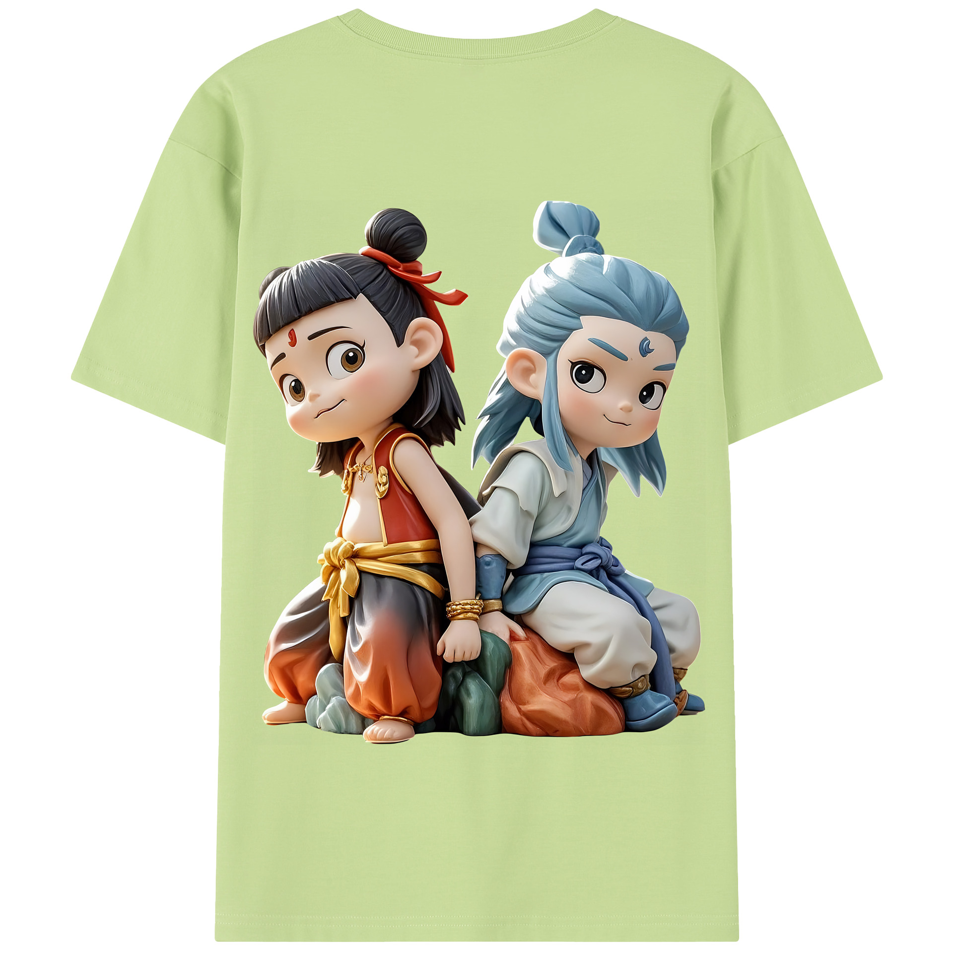 （画像用） Ne Zha 2 ナタ 魔童の大暴れ 綿100％半袖Tシャツ（背面プリント）